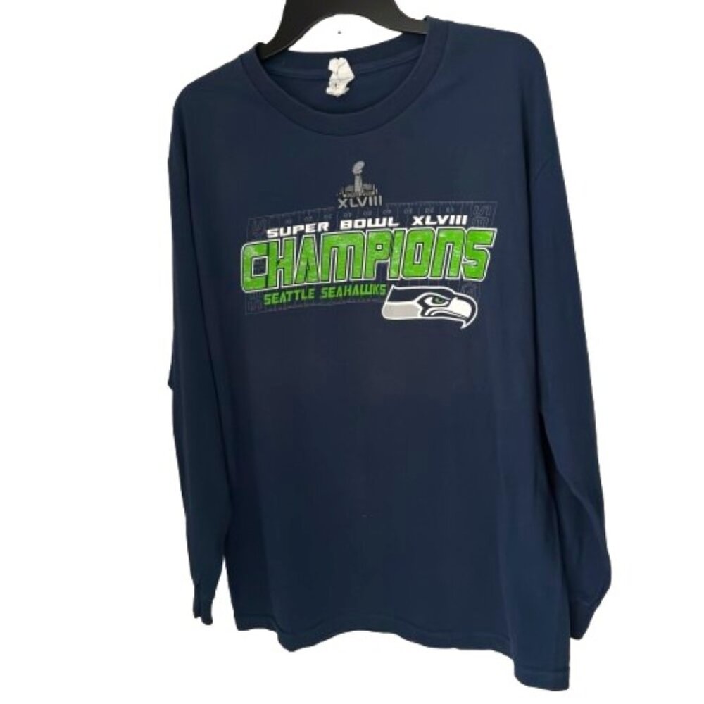 VTG. 2013 Super Bowl XLVIII Settle Seahawks Champions Long Sleeve T Shirt Men L